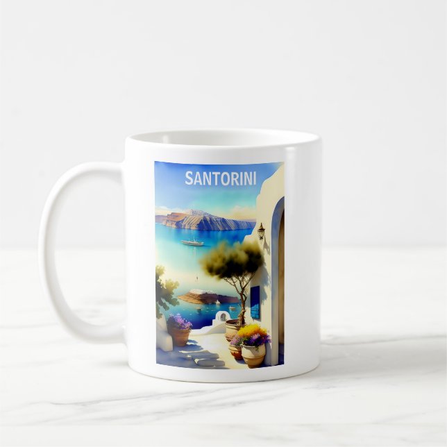 Mug Santorin Grèce Peinture de voyage (Gauche)