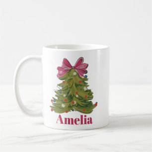 Mug Sapin de Noël Féminin Coquette Nom Personnalisé
