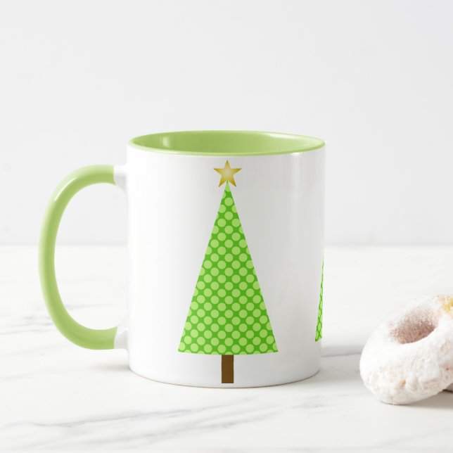 Mug Sapin de Noël Moderne Rétro à pois Vert Citron (Avec donut)