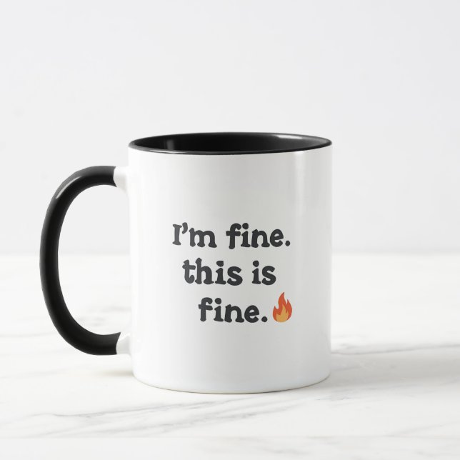 Mug Sarcastic "This is Fine" Meme with Fire Emoji (Gauche)