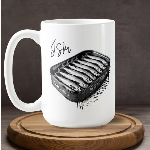 Mug Sardine Grise Art Tin Personnalisé Nom Monogramme