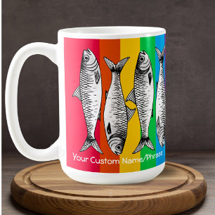 Mug Sardines Pop Art en rang personnalisé avec nom ou