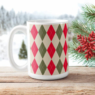 Mug Sauge rouge vert rétro argyll Noël vacances