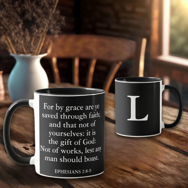 Mug Sauvé Par Grace KJV Bible Verse Christian Monogram (Créateur téléchargé)