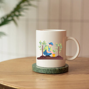 Mug Sauvez la Terre, l'homme planter un arbre en style