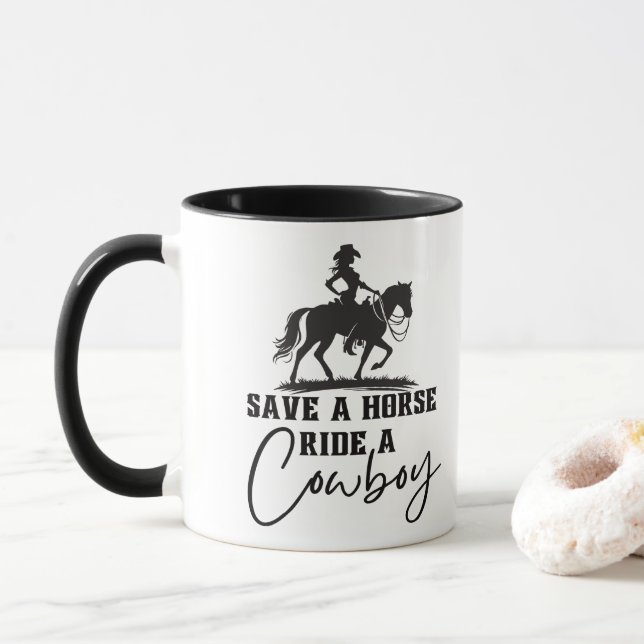 Mug Sauvez une balade à cheval sur un cowboy (Avec donut)