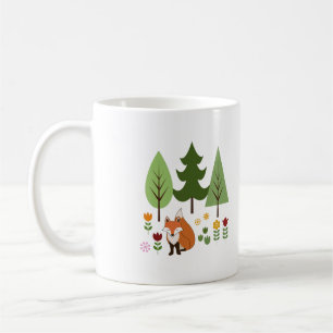 Mug Scandinavian Style Fox Flowers Trees Illustration