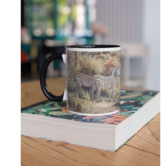 Mug Scène botanique de zèbres et lions dans une oasis (Créateur téléchargé)
