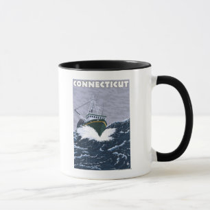 Mug Scène de bateau de pêche de ConnecticutCrab