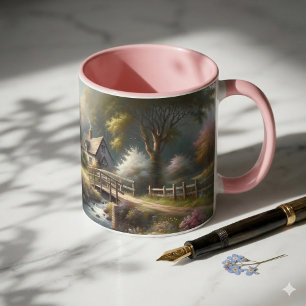 Mug Scène de cottage de pont printanier Cottagecore