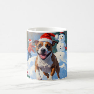 Mug Scène de Noël avec Bull Terrier dans la neige