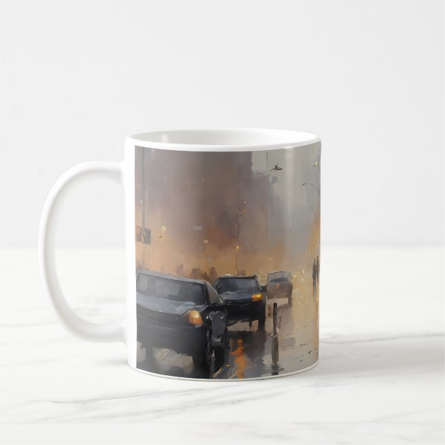 Mug Scène de pluie du soir en ville (Gauche)