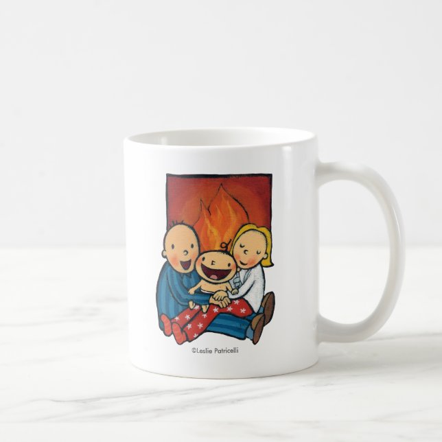 Mug Scène de vacances : Famille devant la cheminée (Droite)