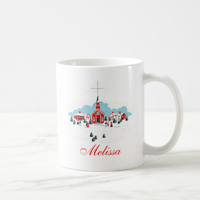 Mug Scène d'hiver avec une église rouge et l'étoile de (Droite)