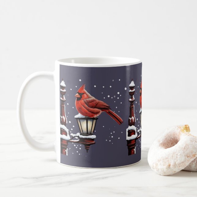 Mug Scène hivernale avec vacances de Noël d'oiseau car (Avec donut)