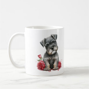 Mug Schnauzer Miniature Aquarelle Avec Roses Rouges