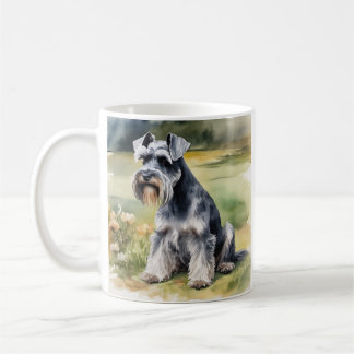 Mug Schnauzer miniature dans le jardin - Aquarelle