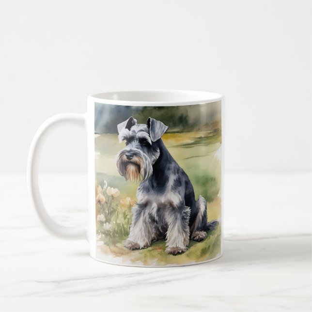 Mug Schnauzer miniature dans le jardin - Aquarelle (Gauche)
