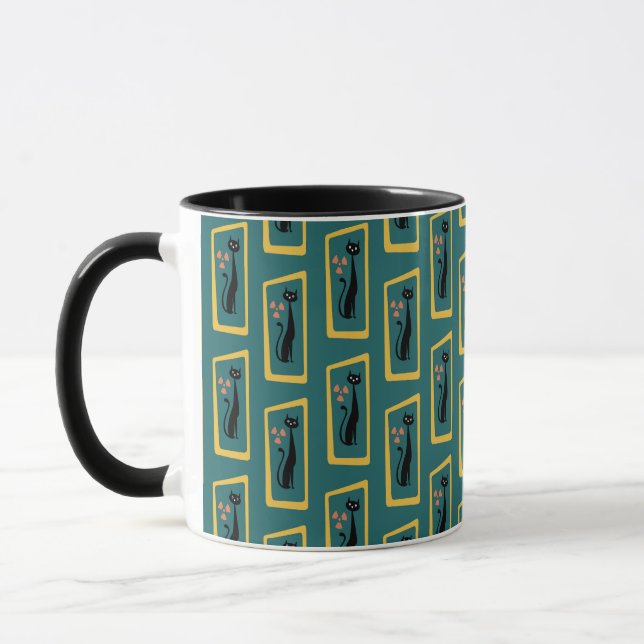 Mug Schrödinger's Cat Mid Century bleu foncé moderne (Gauche)