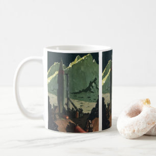 Mug Science-fiction vintage, fusée sur une planète étr