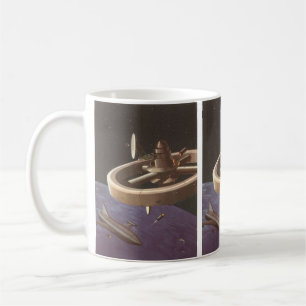 Mug Science-fiction vintage, Station spatiale avec pla