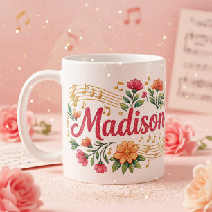 Mug scintillant amateur de musique florale de Madi