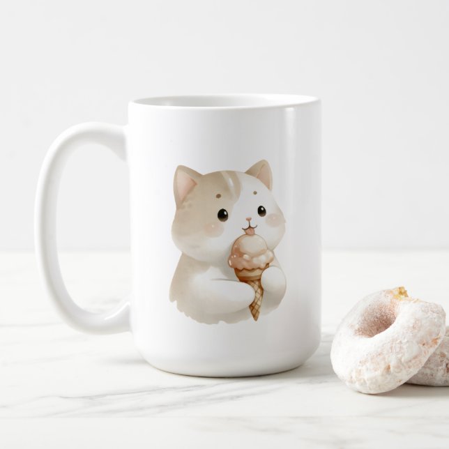 Mug Scoop de la crème glacée mignonne Kitty Cat (Avec donut)