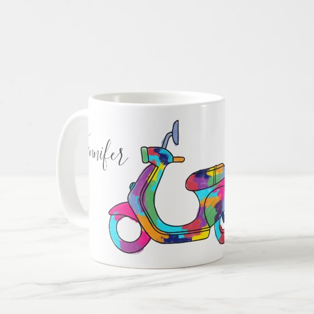 Mug Scooter Rainbow Moteur Mopé Personnalisé (Devant gauche)