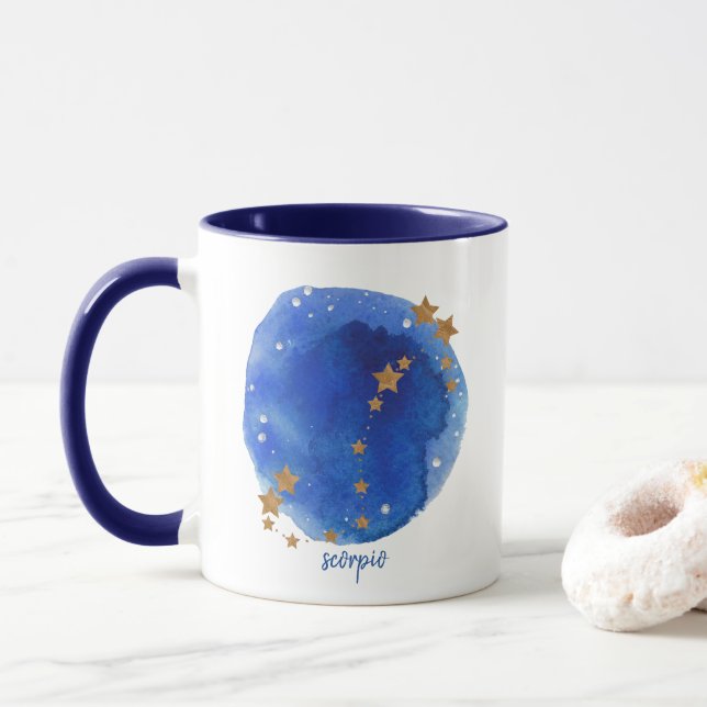Mug Scorpio Aquarelle Nuit Ciel Constellation Zodiac (Avec donut)