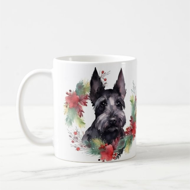 Mug Scottish Terrier Christmas Wreath Festive Pup (Gauche)