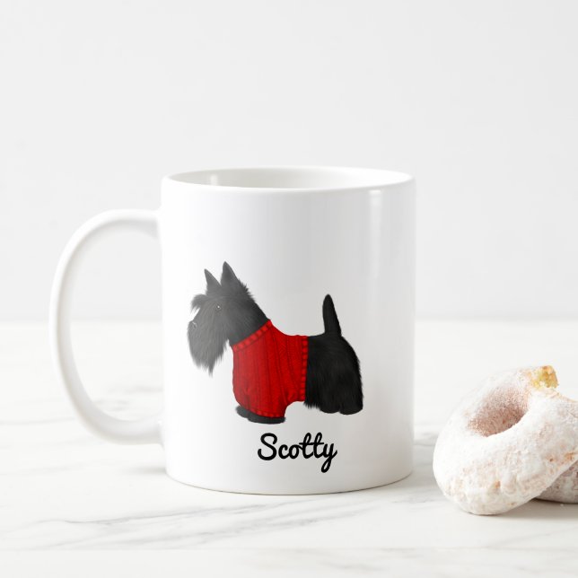 Mug Scottish Terrier (Scotty Dog) en pull sur blanc (Avec donut)