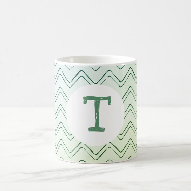 Mug Scribble Zig Zag Monogramme en vert à bleu (Centre)