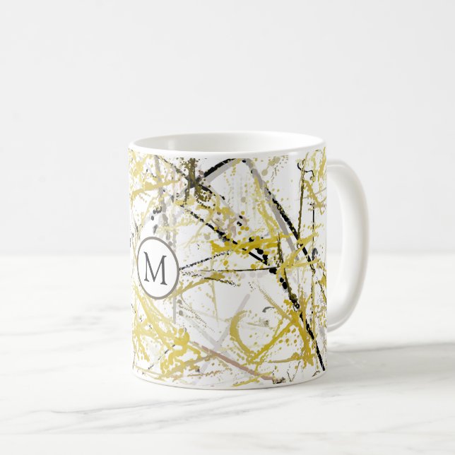 Mug Scribbles Abstraits - moutarde et Brown (Devant droit)