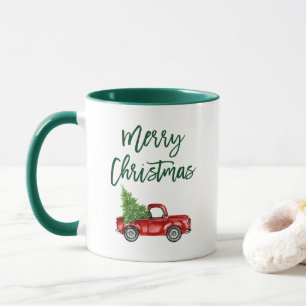 Mug Script de brosse verte Camion Vintage Arbre de Noë