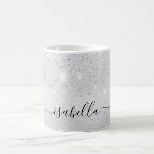 Mug Script de nom de parties scintillant argent glamou