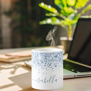Mug Script de nom de parties scintillant bleu blanc