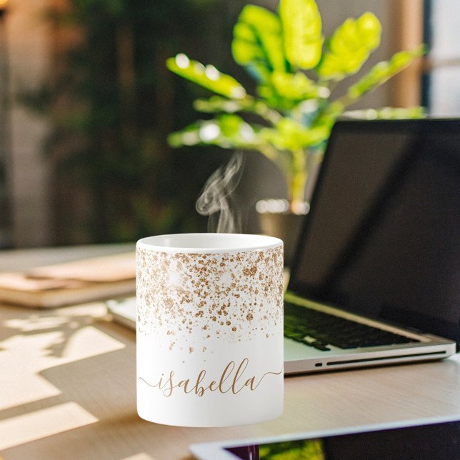 Mug Script de nom de parties scintillant en or blanc (Créateur téléchargé)