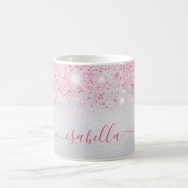 Mug Script de nom de parties scintillant rose argent g (Centre)