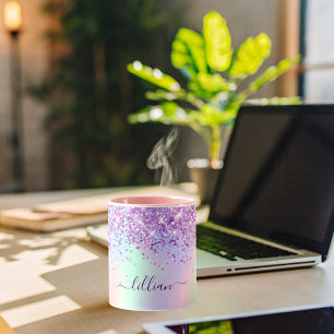 Mug Script de nom holographique rose violet