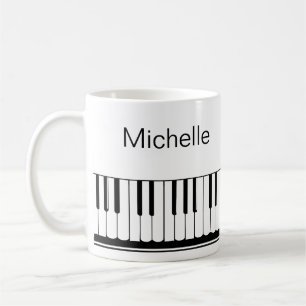 Mug Script de notes de musique de piano Nom Café noir 