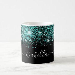 Mug Script glam de nom de parties scintillant turquois