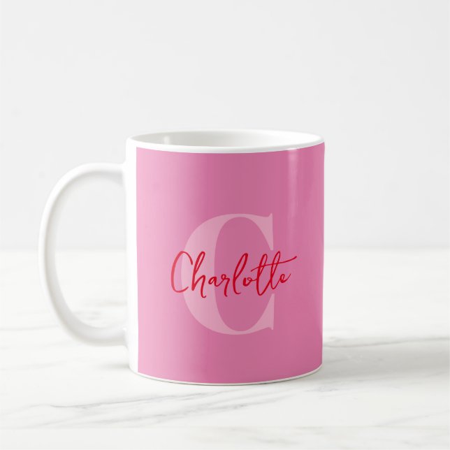 Mug Script manuscrit Quirky Whimsy Monogramme rose (Gauche)