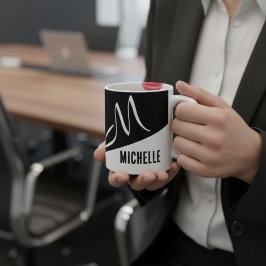 Mug script scindé noir et blanc élégant Monogramme