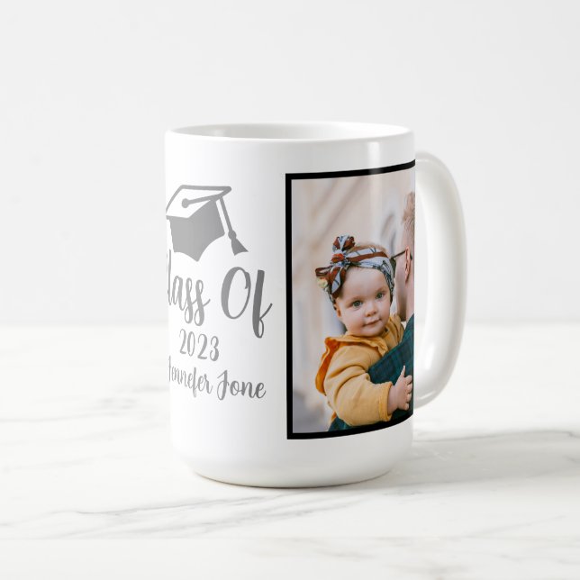 Mug Script Silver 2023 Custom Graduation Photo Café (Devant droit)
