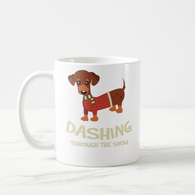 Mug Se précipiter par Noël de chien de teckel de neige (Gauche)