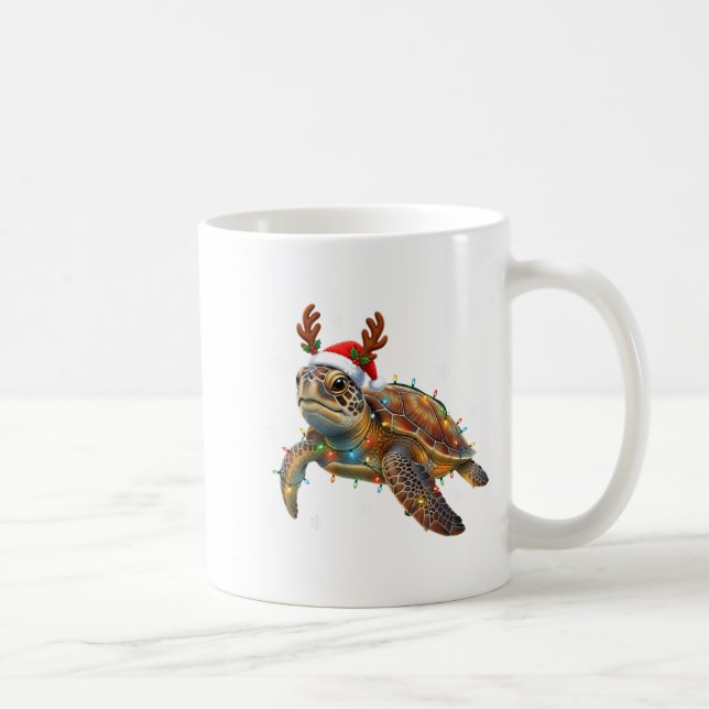 Mug Sea Turtle Christmas Lights Funny Santa Hat Men Wo (Droite)