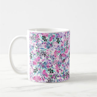 Mug Seamless pattern of purple flowers and berries,blu