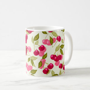 Mug Seamless red cartoon cherry berry cute pattern whi