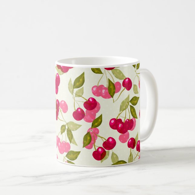 Mug Seamless red cartoon cherry berry cute pattern whi (Devant droit)