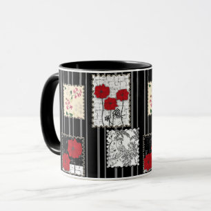 Mug Seamless retro vintage patchwork quilting poppies